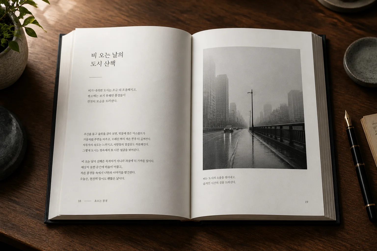 비 온 뒤의 도시 본문 발췌 펼침면 디자인